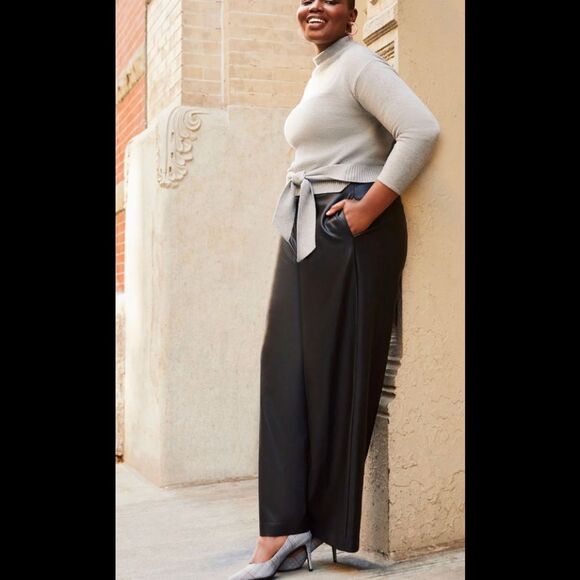 Eloquii Faux Leather Jumpsuit Size 14 Black - Picture 3 of 12